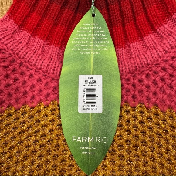 NWT FARM Rio Shiny Stripe Colorblock Turtleneck Sweater RED MULTI Medium $210 - Picture 12 of 12